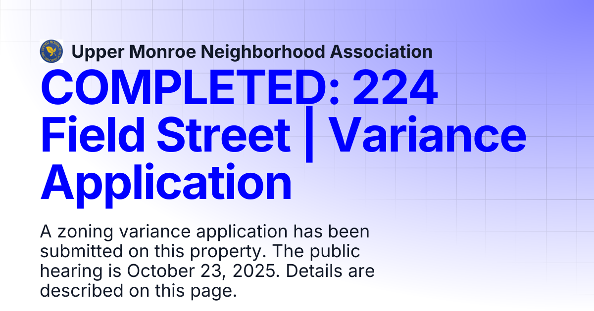 COMPLETED: 224 Field Street | Variance Application | Upper Monroe ...